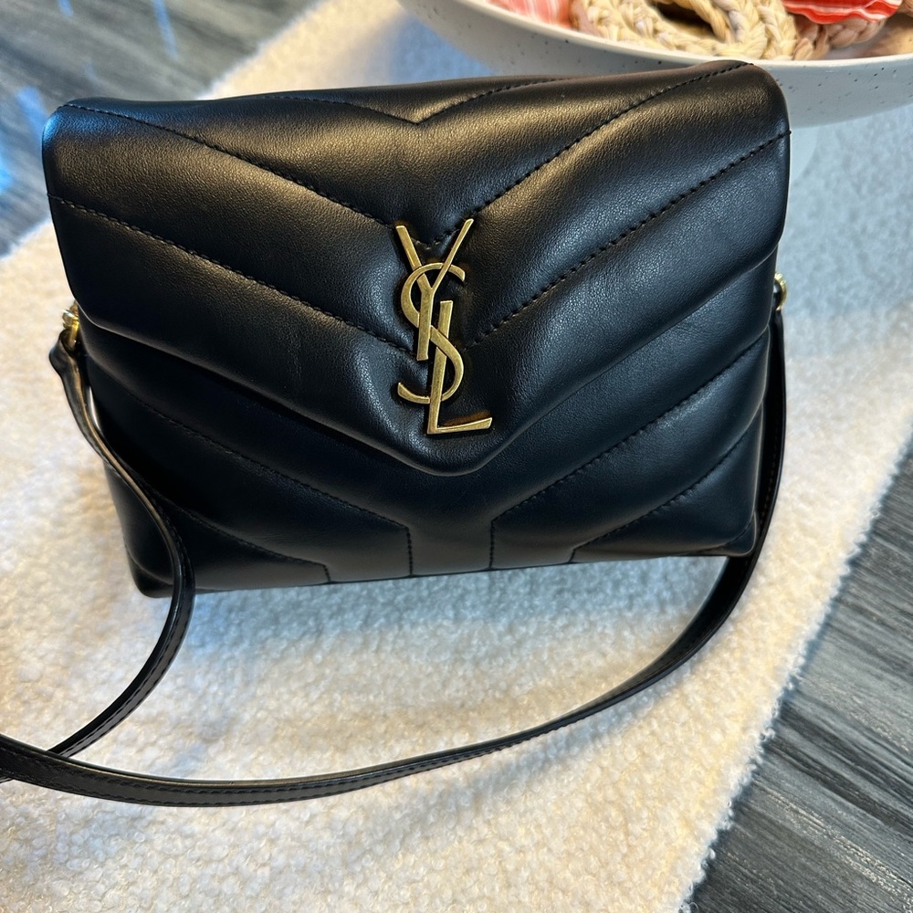 Yves Saint Laurent Black Crossbody Bag with Gold Logo